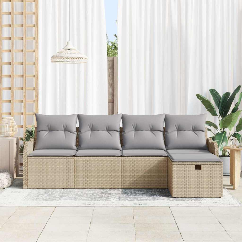 Tuin Sofa Set met kussen met opslag 5 pcs Beige Poly riet is nu te koop bij PeponiXL, paradijselijk wonen!