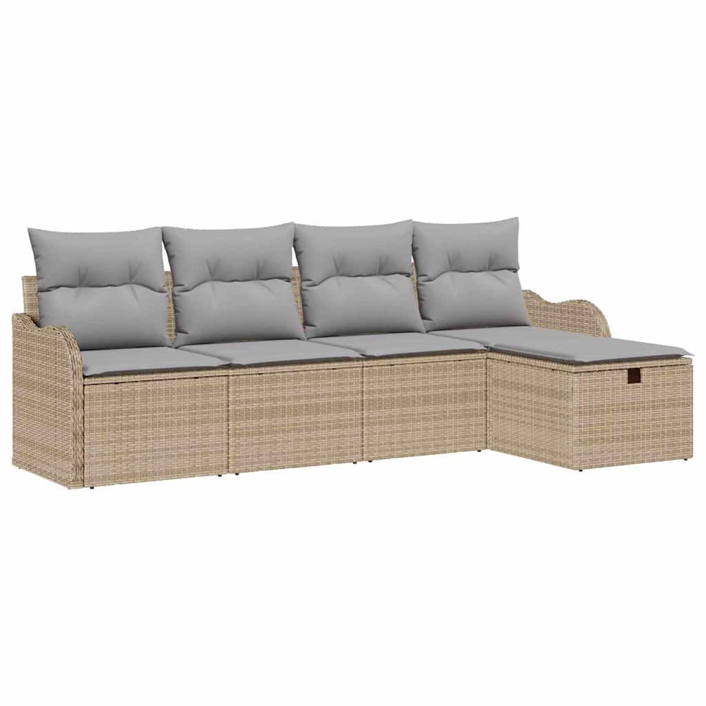 Tuin Sofa Set met kussen met opslag 5 pcs Beige Poly riet is nu te koop bij PeponiXL, paradijselijk wonen!