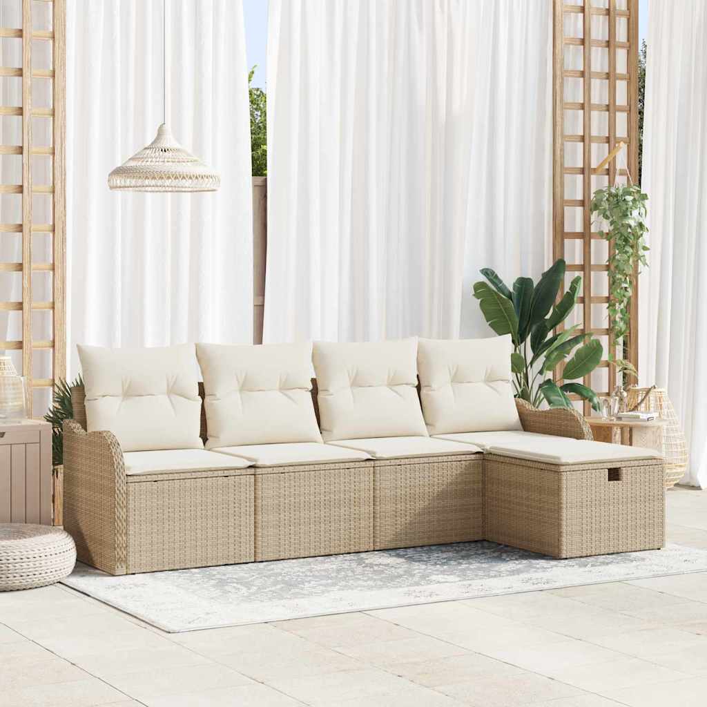 Tuin Sofa Set met kussen met opslag 5 pcs Beige Poly riet is nu te koop bij PeponiXL, paradijselijk wonen!