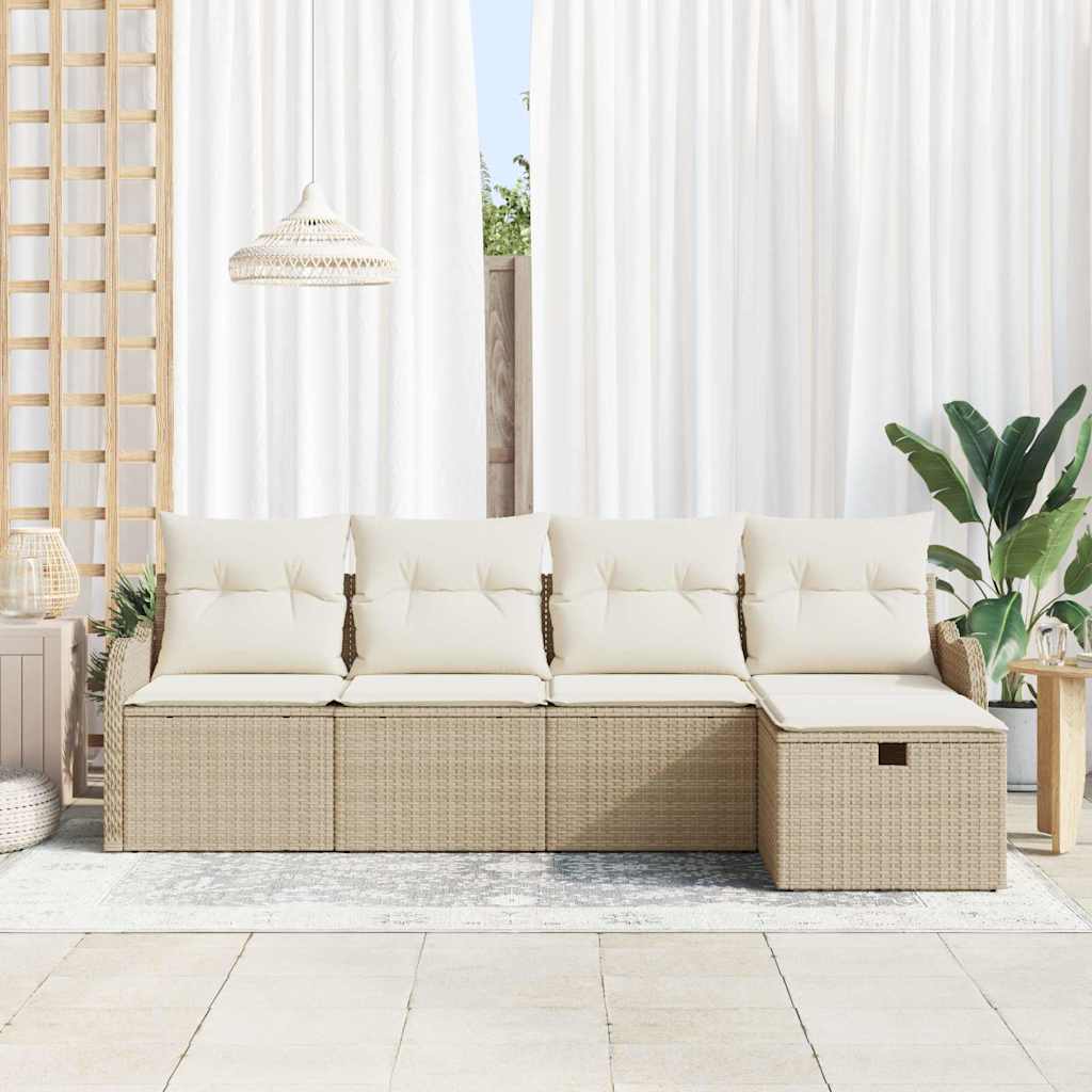 Tuin Sofa Set met kussen met opslag 5 pcs Beige Poly riet is nu te koop bij PeponiXL, paradijselijk wonen!