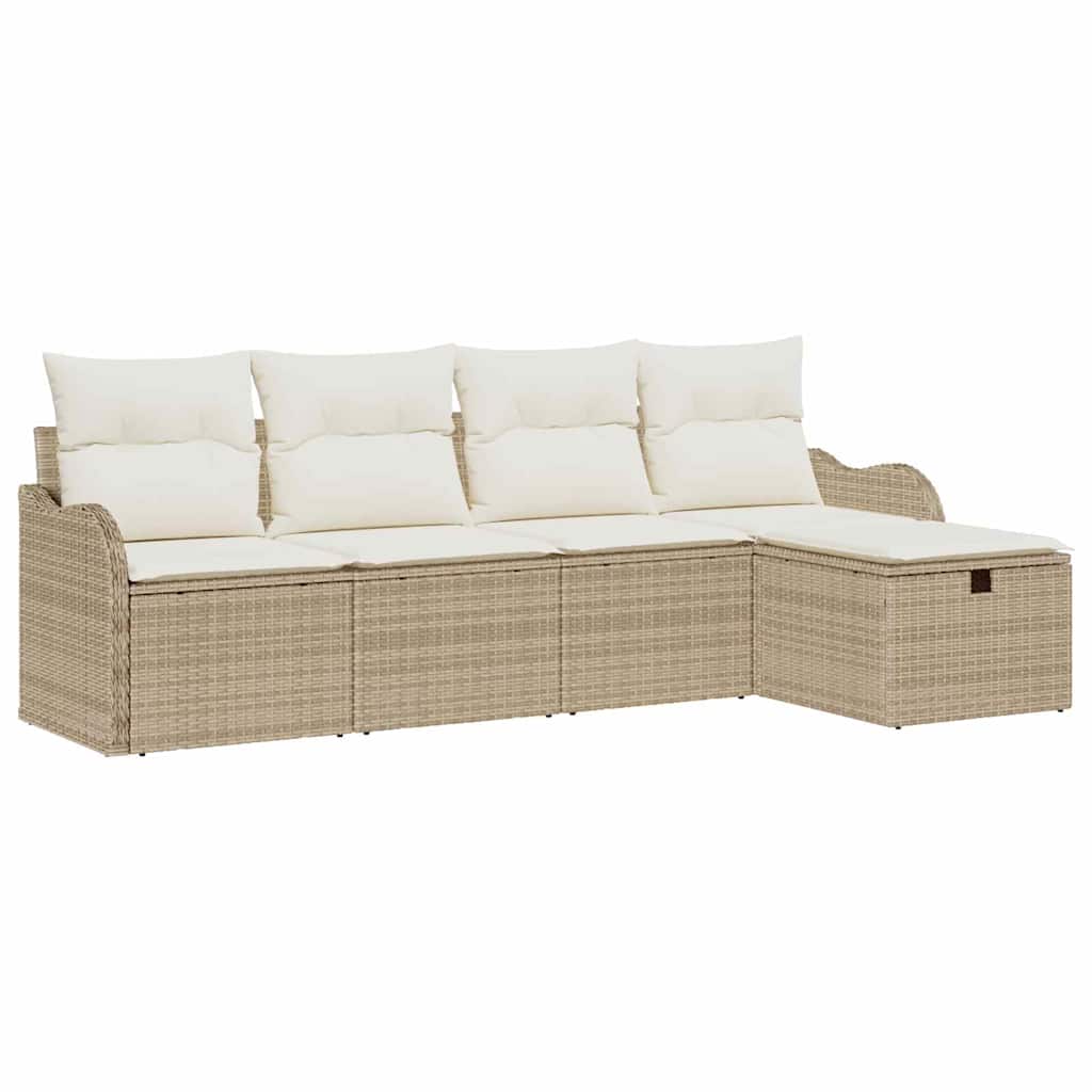 Tuin Sofa Set met kussen met opslag 5 pcs Beige Poly riet is nu te koop bij PeponiXL, paradijselijk wonen!