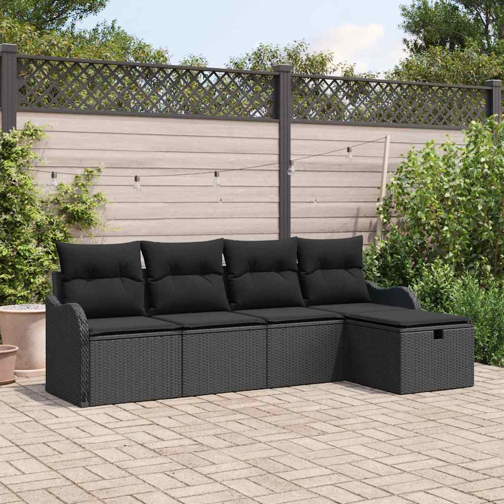 Tuin Sofa Set met kussen met opslag 5 pcs Zwart Poly riet is nu te koop bij PeponiXL, paradijselijk wonen!