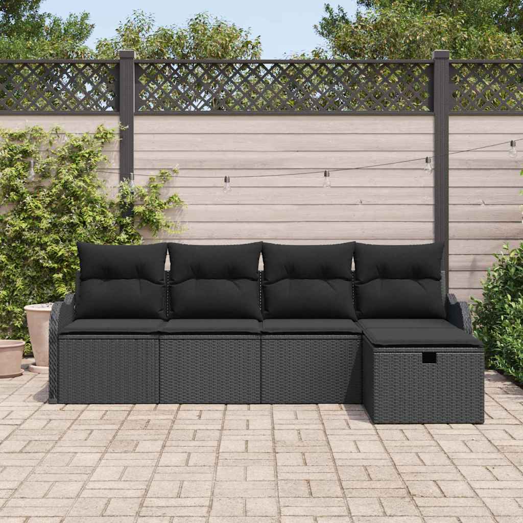 Tuin Sofa Set met kussen met opslag 5 pcs Zwart Poly riet is nu te koop bij PeponiXL, paradijselijk wonen!