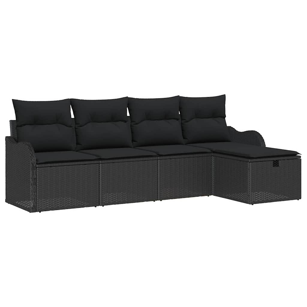Tuin Sofa Set met kussen met opslag 5 pcs Zwart Poly riet is nu te koop bij PeponiXL, paradijselijk wonen!