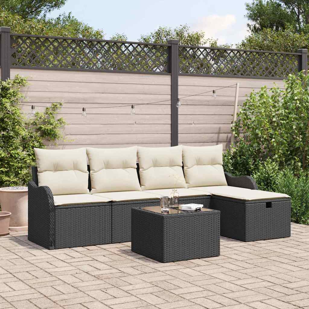 Tuin Sofa Set met kussen met opslag 6 pcs Zwart Poly riet is nu te koop bij PeponiXL, paradijselijk wonen!