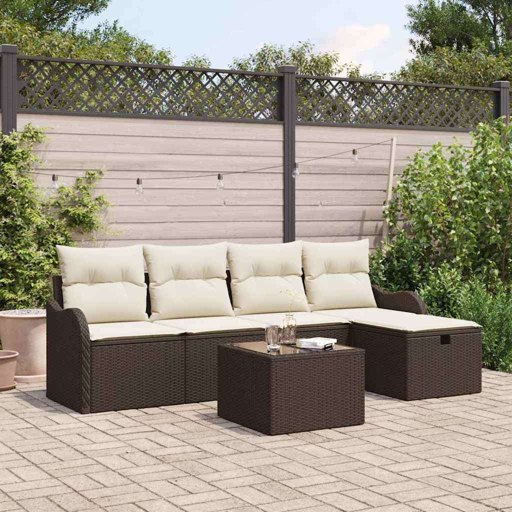Tuin Sofa Set met kussen met opslag 6 pcs Bruin Poly riet is nu te koop bij PeponiXL, paradijselijk wonen!