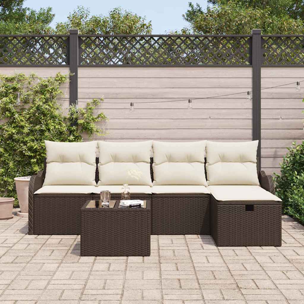 Tuin Sofa Set met kussen met opslag 6 pcs Bruin Poly riet is nu te koop bij PeponiXL, paradijselijk wonen!