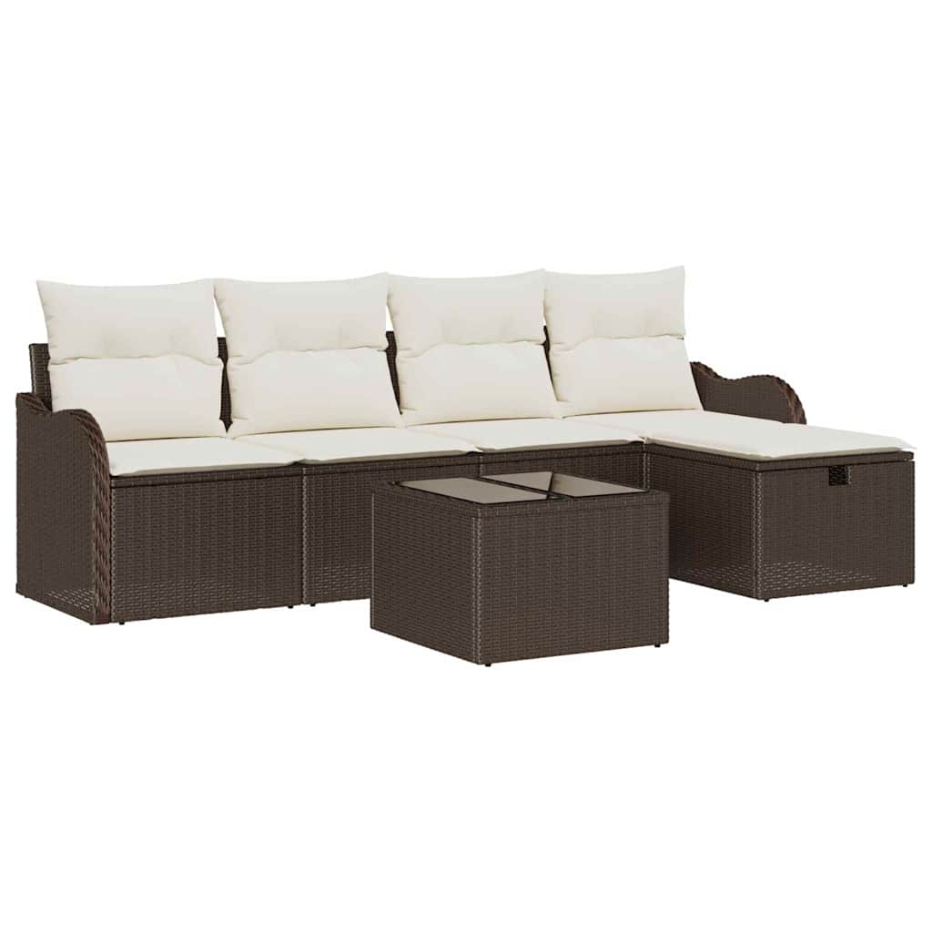 Tuin Sofa Set met kussen met opslag 6 pcs Bruin Poly riet is nu te koop bij PeponiXL, paradijselijk wonen!