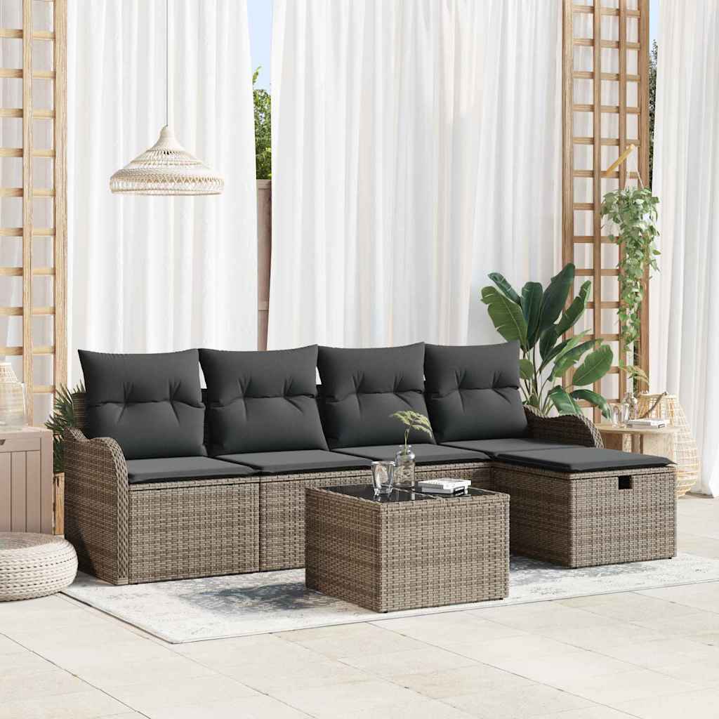 Tuin Sofa Set met kussen met opslag 6 pcs Grijs Poly riet is nu te koop bij PeponiXL, paradijselijk wonen!