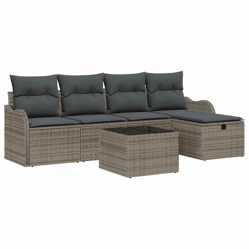 Tuin Sofa Set met kussen met opslag 6 pcs Grijs Poly riet is nu te koop bij PeponiXL, paradijselijk wonen!