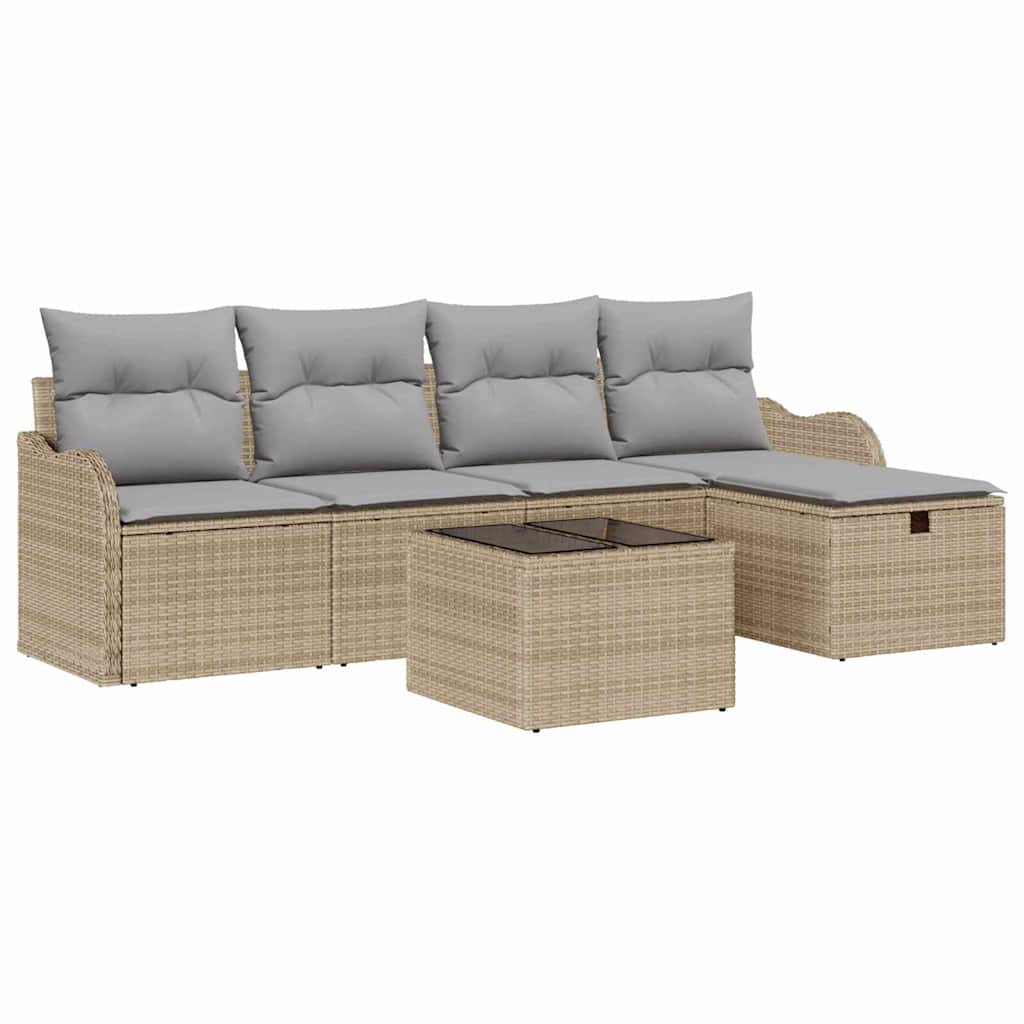Tuin Sofa Set met kussen met opslag 6 pcs Beige Poly riet is nu te koop bij PeponiXL, paradijselijk wonen!