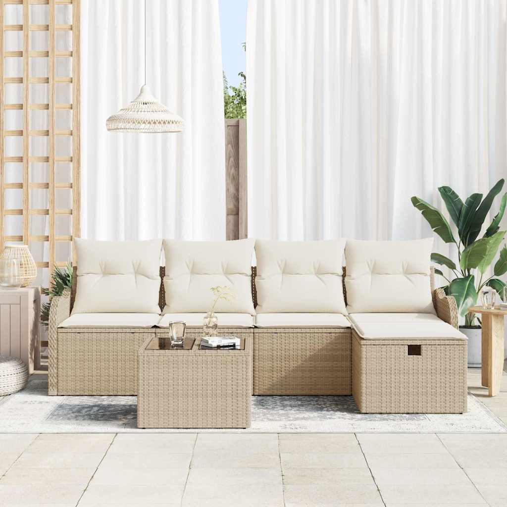 Tuin Sofa Set met kussen met opslag 6 pcs Beige Poly riet is nu te koop bij PeponiXL, paradijselijk wonen!