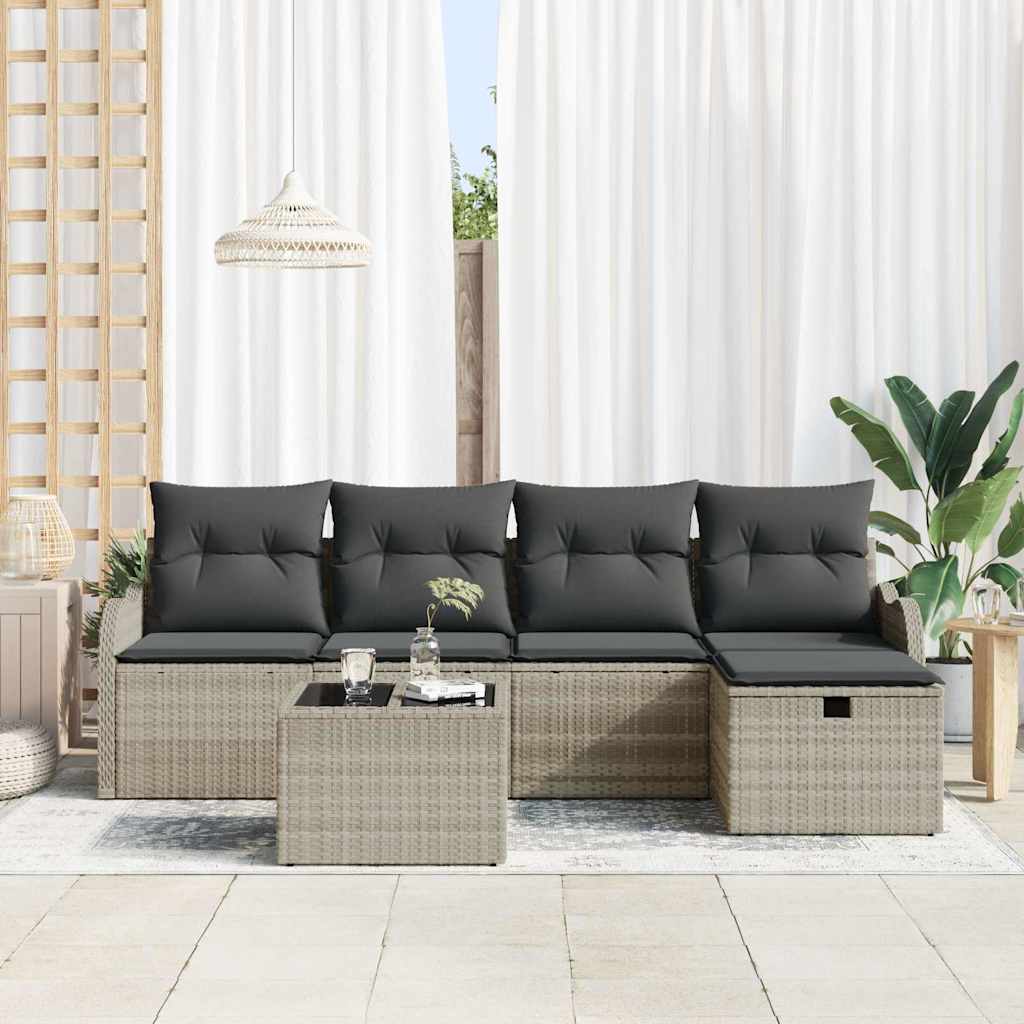 Tuin Sofa Set met kussen met opslag 6 pcs Lichtgrijs Poly riet