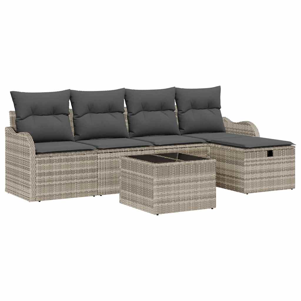 Tuin Sofa Set met kussen met opslag 6 pcs Lichtgrijs Poly riet