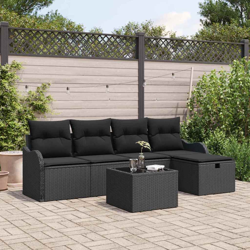 Tuin Sofa Set met kussen met opslag 6 pcs Zwart Poly riet is nu te koop bij PeponiXL, paradijselijk wonen!