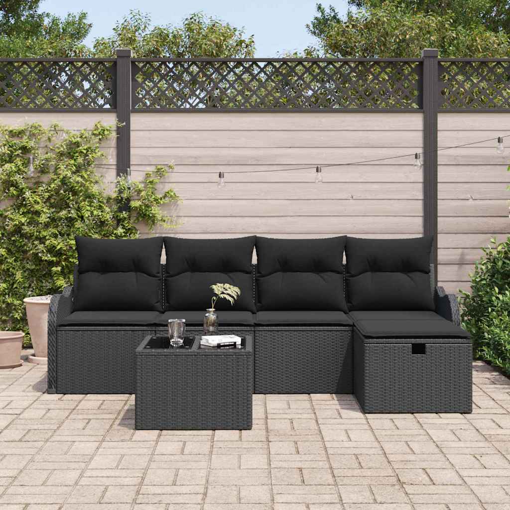 Tuin Sofa Set met kussen met opslag 6 pcs Zwart Poly riet is nu te koop bij PeponiXL, paradijselijk wonen!