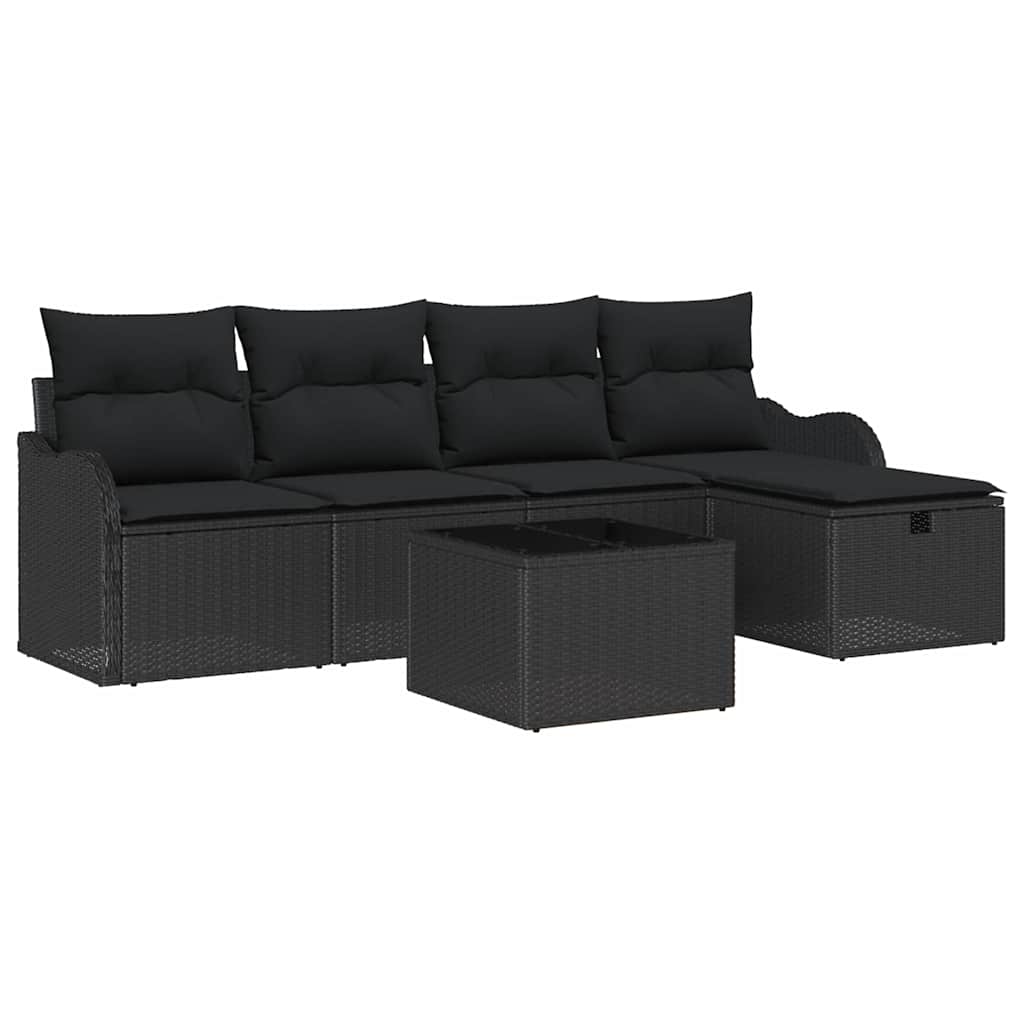 Tuin Sofa Set met kussen met opslag 6 pcs Zwart Poly riet is nu te koop bij PeponiXL, paradijselijk wonen!