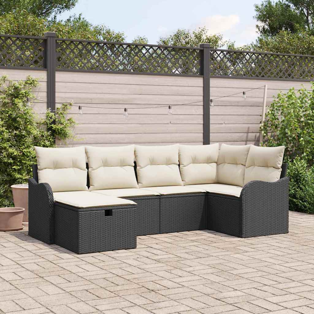 Tuin Sofa Set met kussen met opslag 6 pcs Zwart Poly riet is nu te koop bij PeponiXL, paradijselijk wonen!