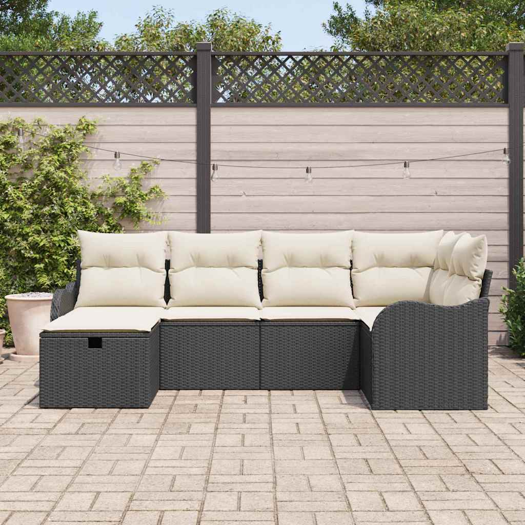 Tuin Sofa Set met kussen met opslag 6 pcs Zwart Poly riet is nu te koop bij PeponiXL, paradijselijk wonen!