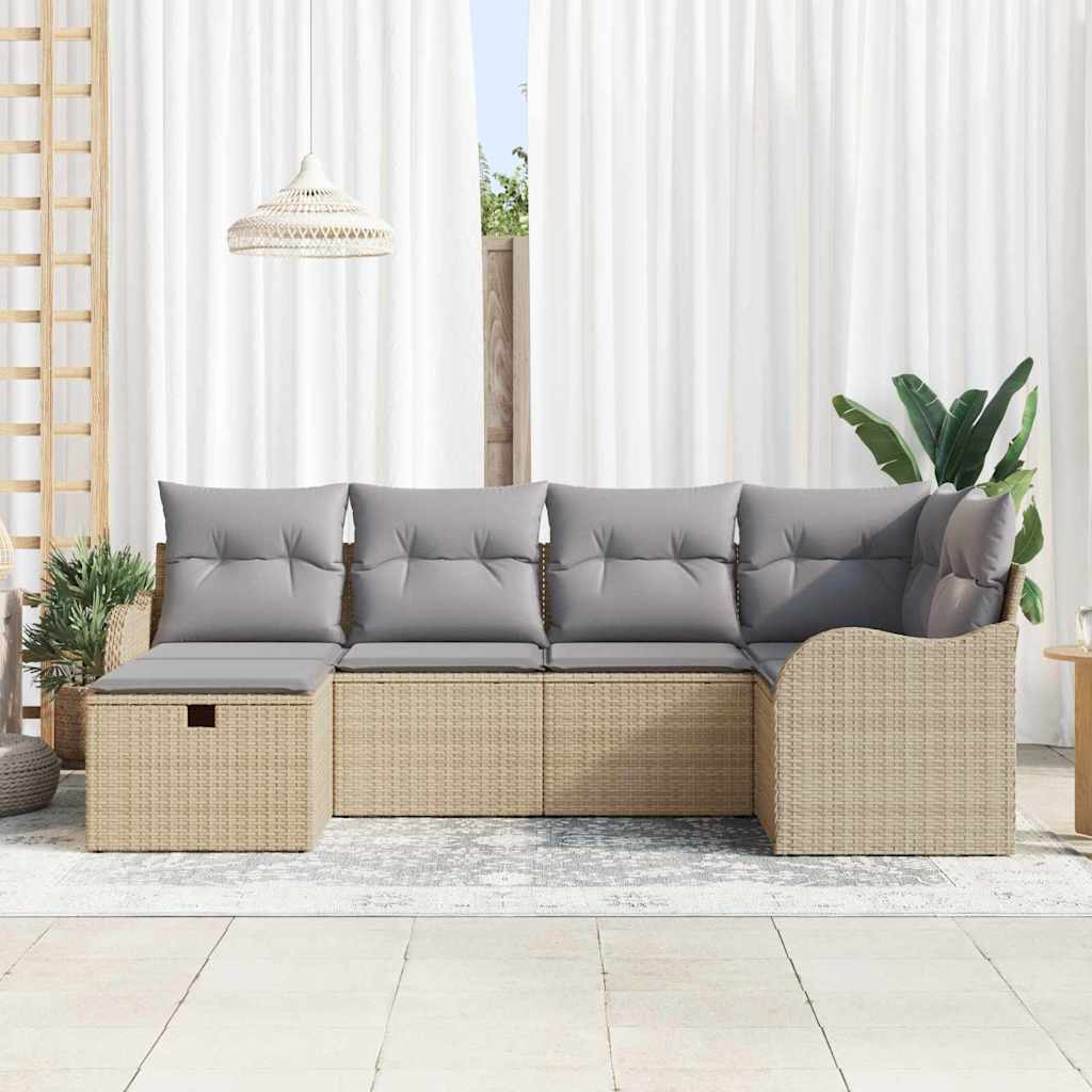 Tuin Sofa Set met kussen met opslag 6 pcs Beige Poly riet is nu te koop bij PeponiXL, paradijselijk wonen!