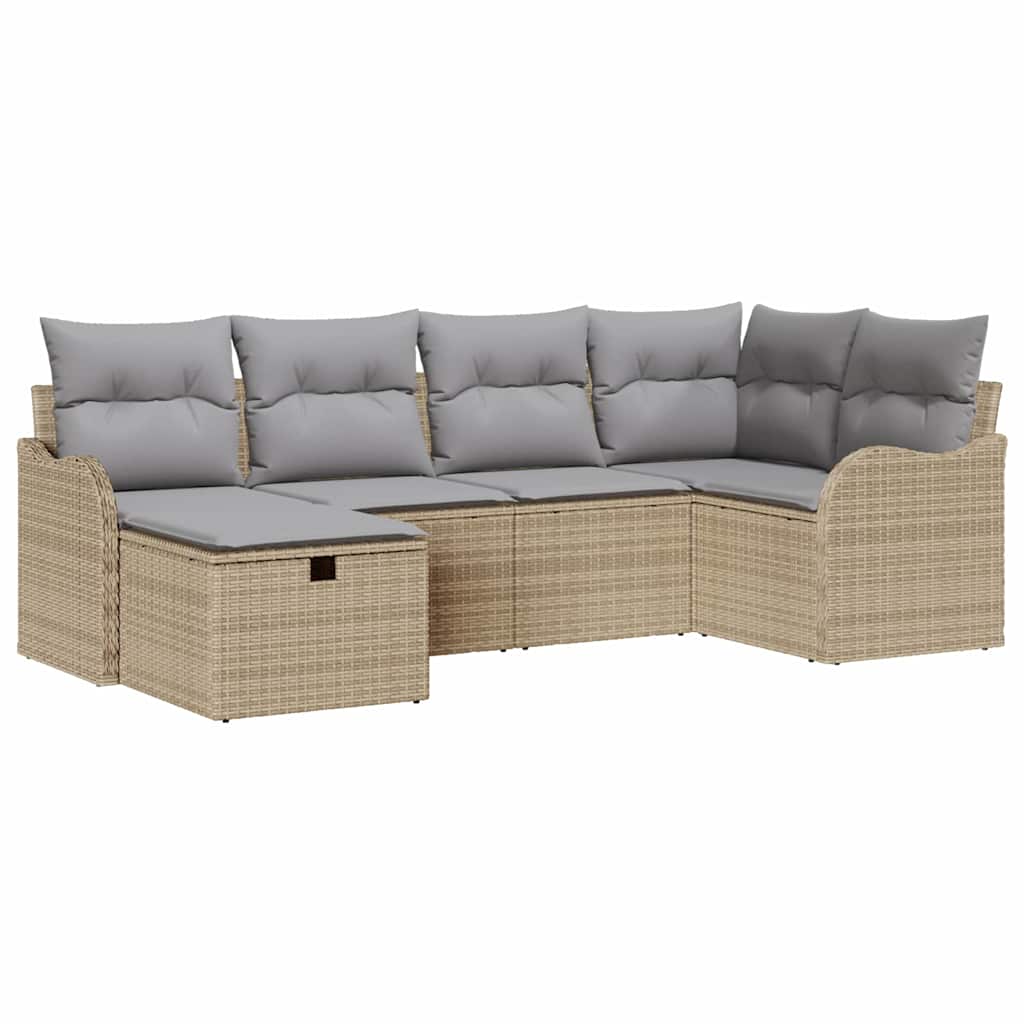 Tuin Sofa Set met kussen met opslag 6 pcs Beige Poly riet is nu te koop bij PeponiXL, paradijselijk wonen!
