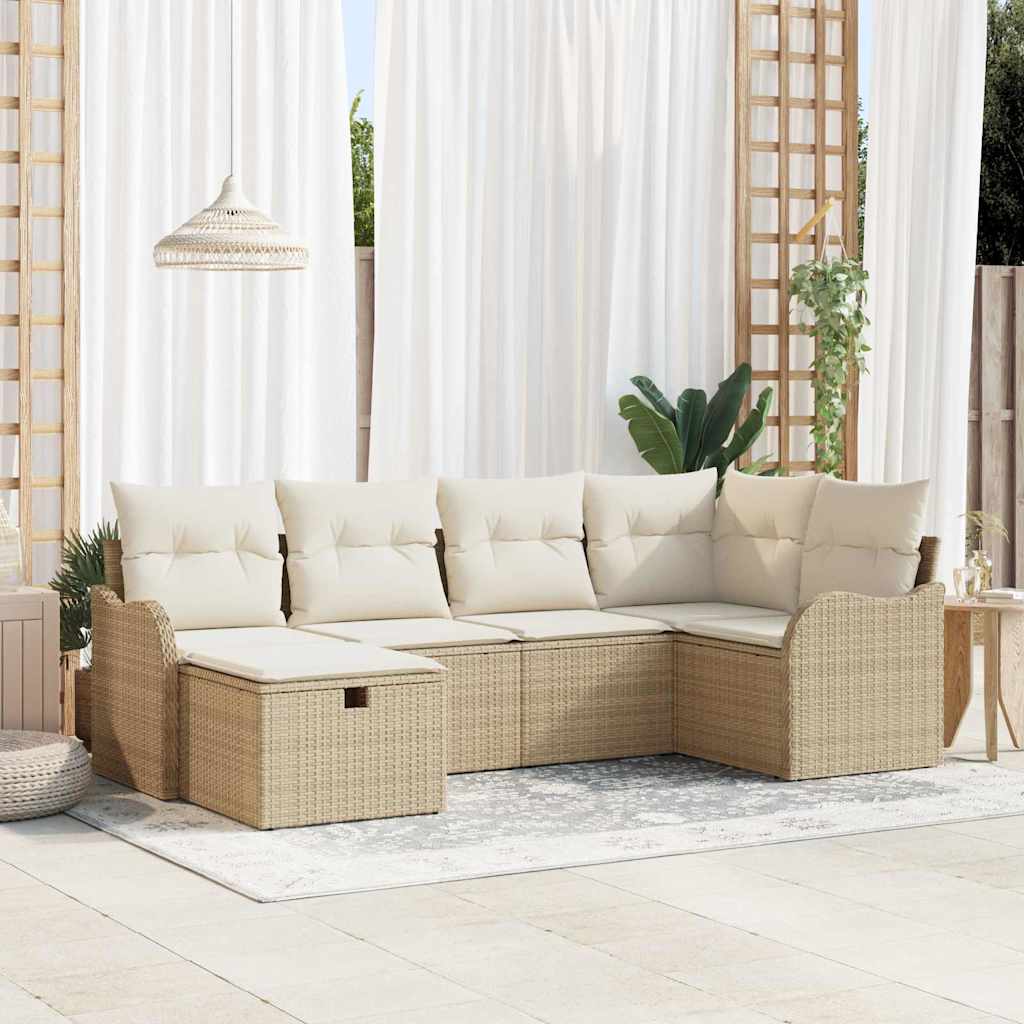Tuin Sofa Set met kussen met opslag 6 pcs Beige Poly riet is nu te koop bij PeponiXL, paradijselijk wonen!