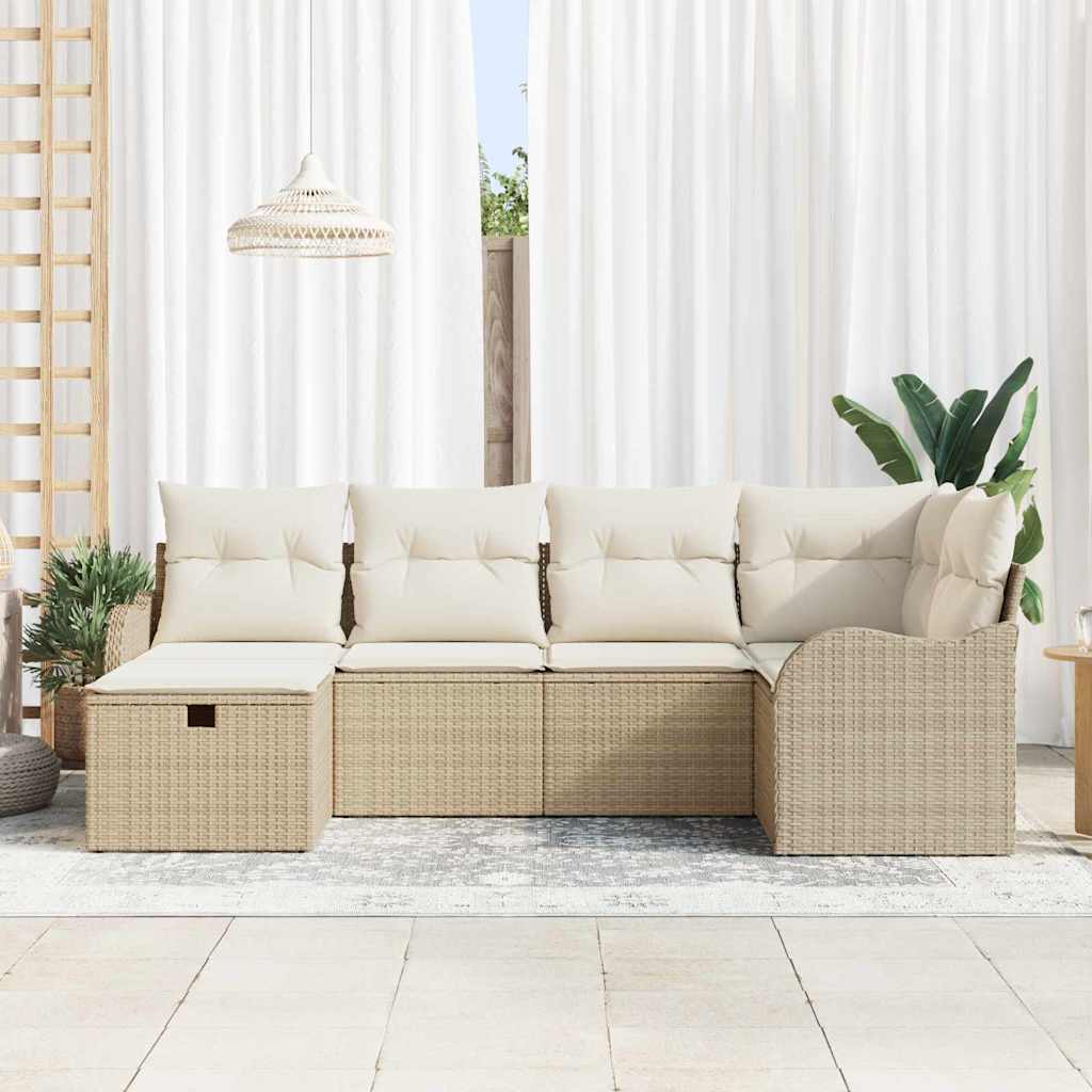Tuin Sofa Set met kussen met opslag 6 pcs Beige Poly riet is nu te koop bij PeponiXL, paradijselijk wonen!