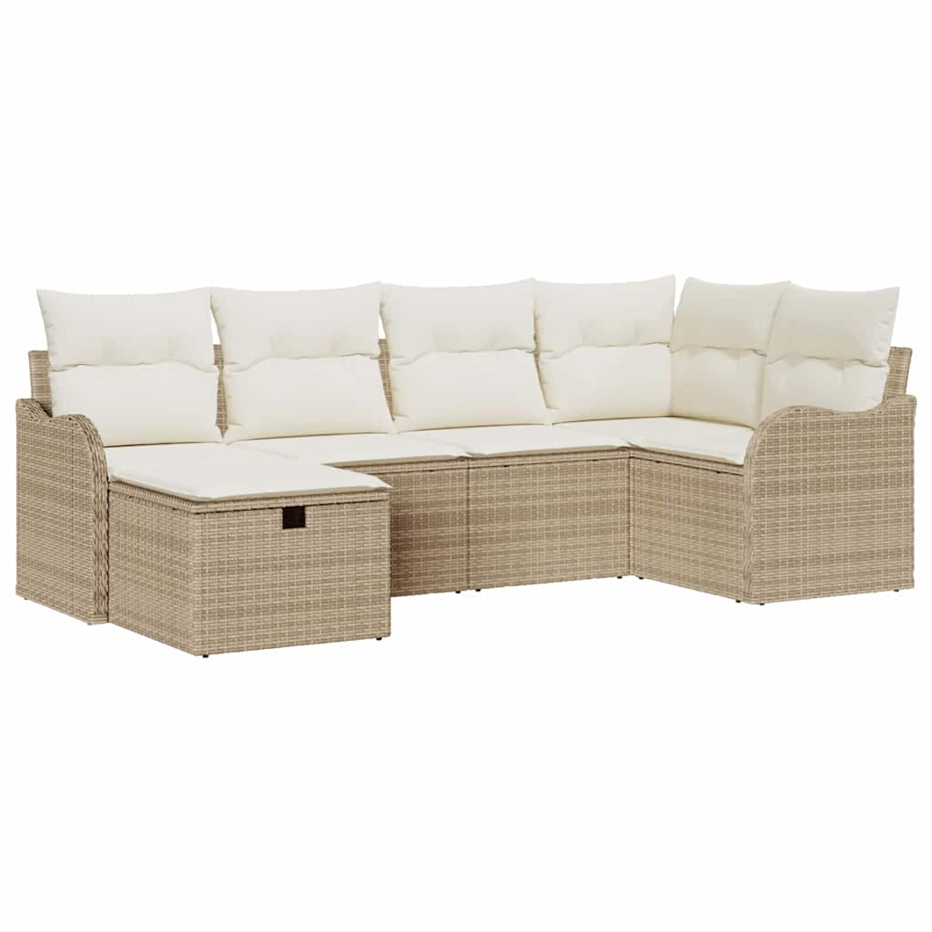 Tuin Sofa Set met kussen met opslag 6 pcs Beige Poly riet is nu te koop bij PeponiXL, paradijselijk wonen!