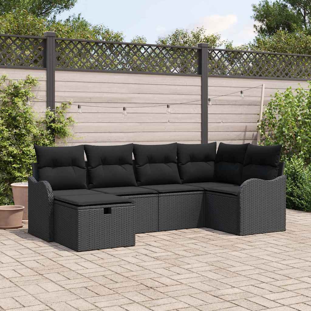 Tuin Sofa Set met kussen met opslag 6 pcs Zwart Poly riet is nu te koop bij PeponiXL, paradijselijk wonen!