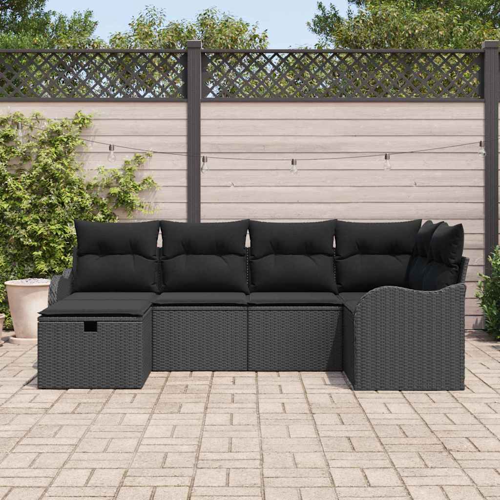Tuin Sofa Set met kussen met opslag 6 pcs Zwart Poly riet is nu te koop bij PeponiXL, paradijselijk wonen!