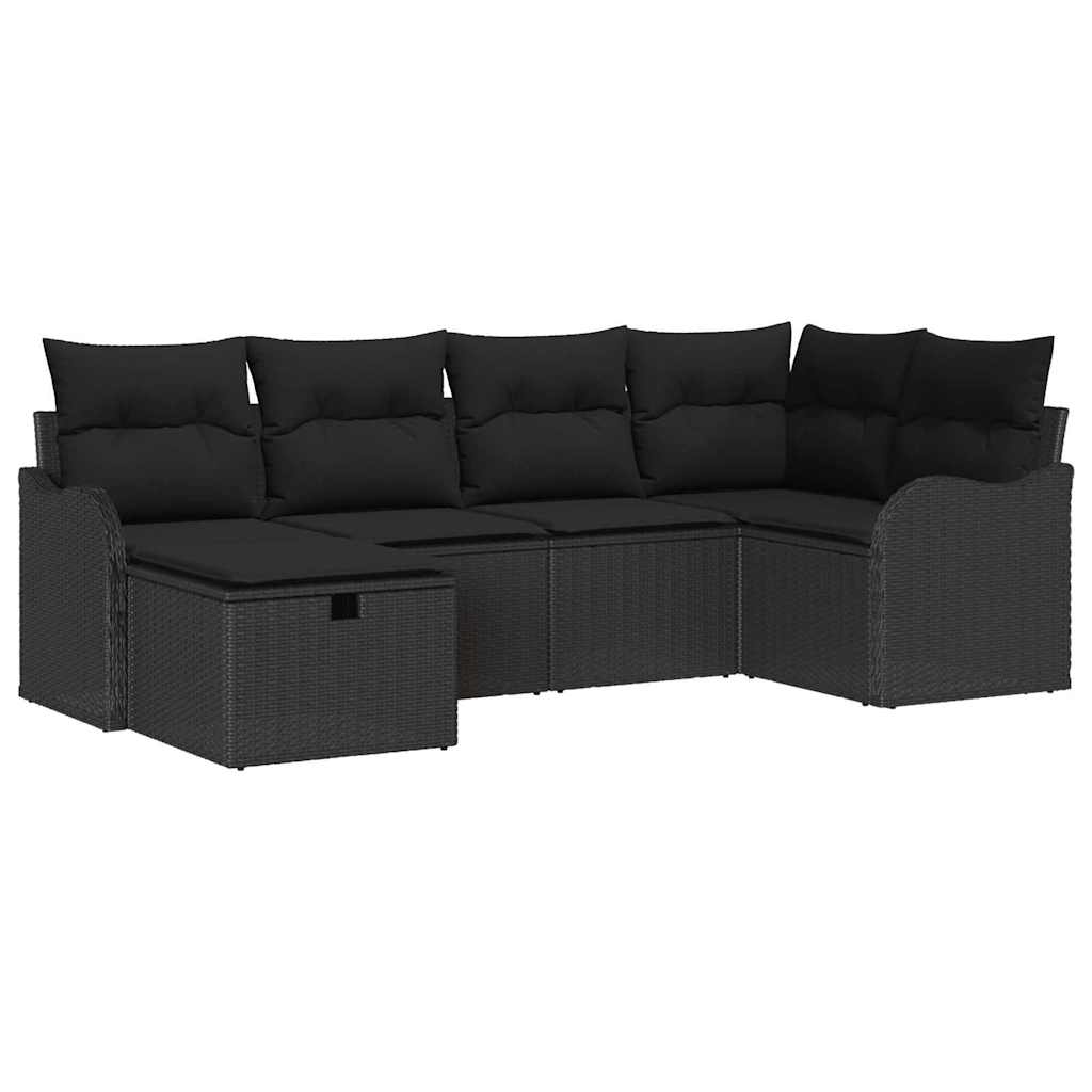 Tuin Sofa Set met kussen met opslag 6 pcs Zwart Poly riet is nu te koop bij PeponiXL, paradijselijk wonen!