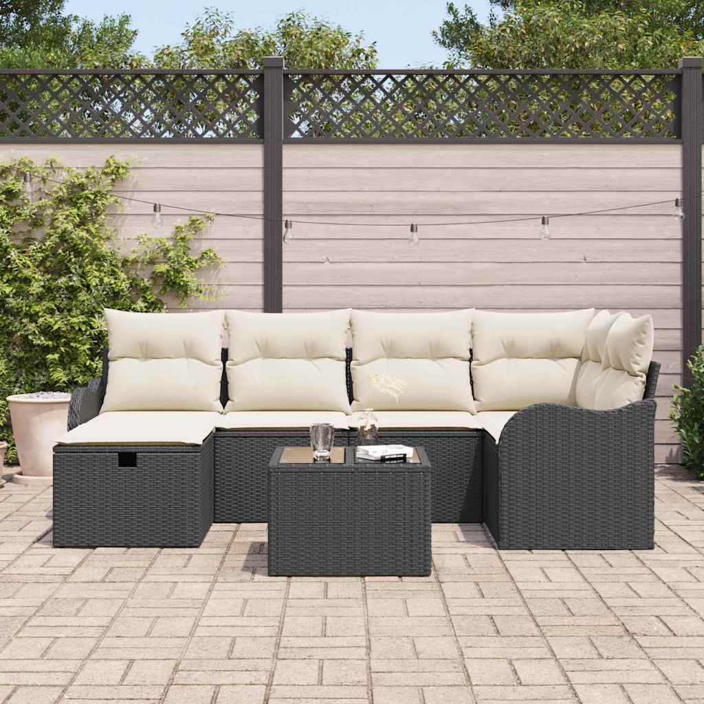 Tuin Sofa Set met kussen met opslag 7 pcs Zwart Poly riet is nu te koop bij PeponiXL, paradijselijk wonen!