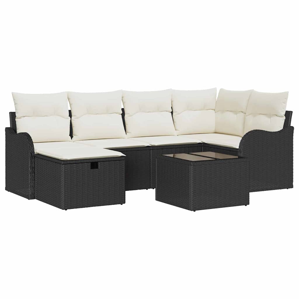Tuin Sofa Set met kussen met opslag 7 pcs Zwart Poly riet is nu te koop bij PeponiXL, paradijselijk wonen!