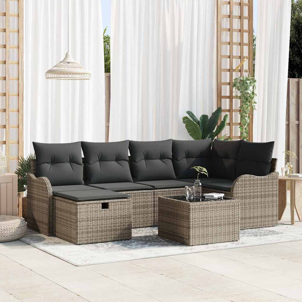 Tuin Sofa Set met kussen met opslag 7 pcs Grijs Poly riet is nu te koop bij PeponiXL, paradijselijk wonen!