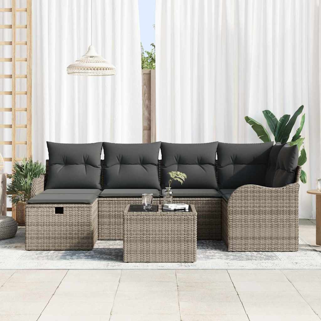 Tuin Sofa Set met kussen met opslag 7 pcs Grijs Poly riet is nu te koop bij PeponiXL, paradijselijk wonen!