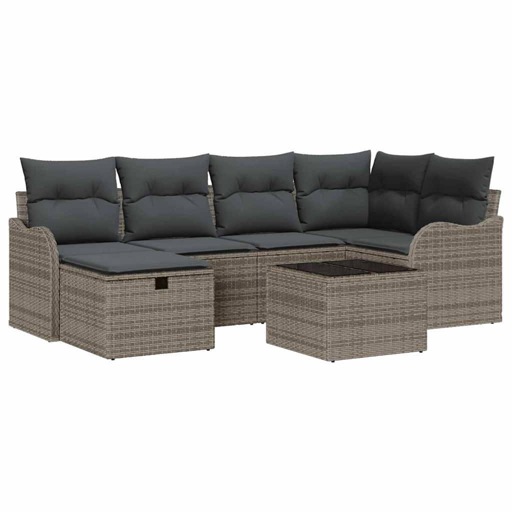 Tuin Sofa Set met kussen met opslag 7 pcs Grijs Poly riet is nu te koop bij PeponiXL, paradijselijk wonen!