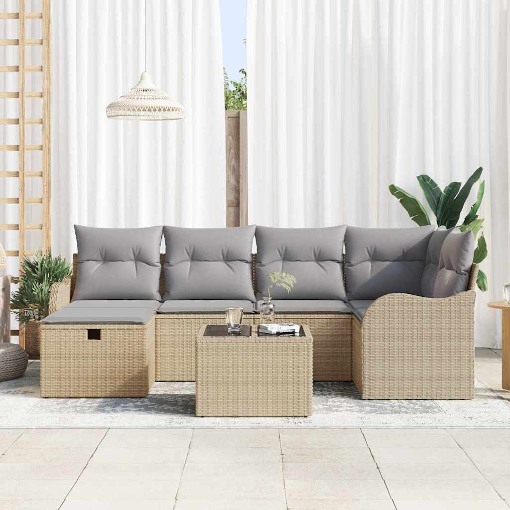 Tuin Sofa Set met kussen met opslag 7 pcs Beige Poly riet is nu te koop bij PeponiXL, paradijselijk wonen!