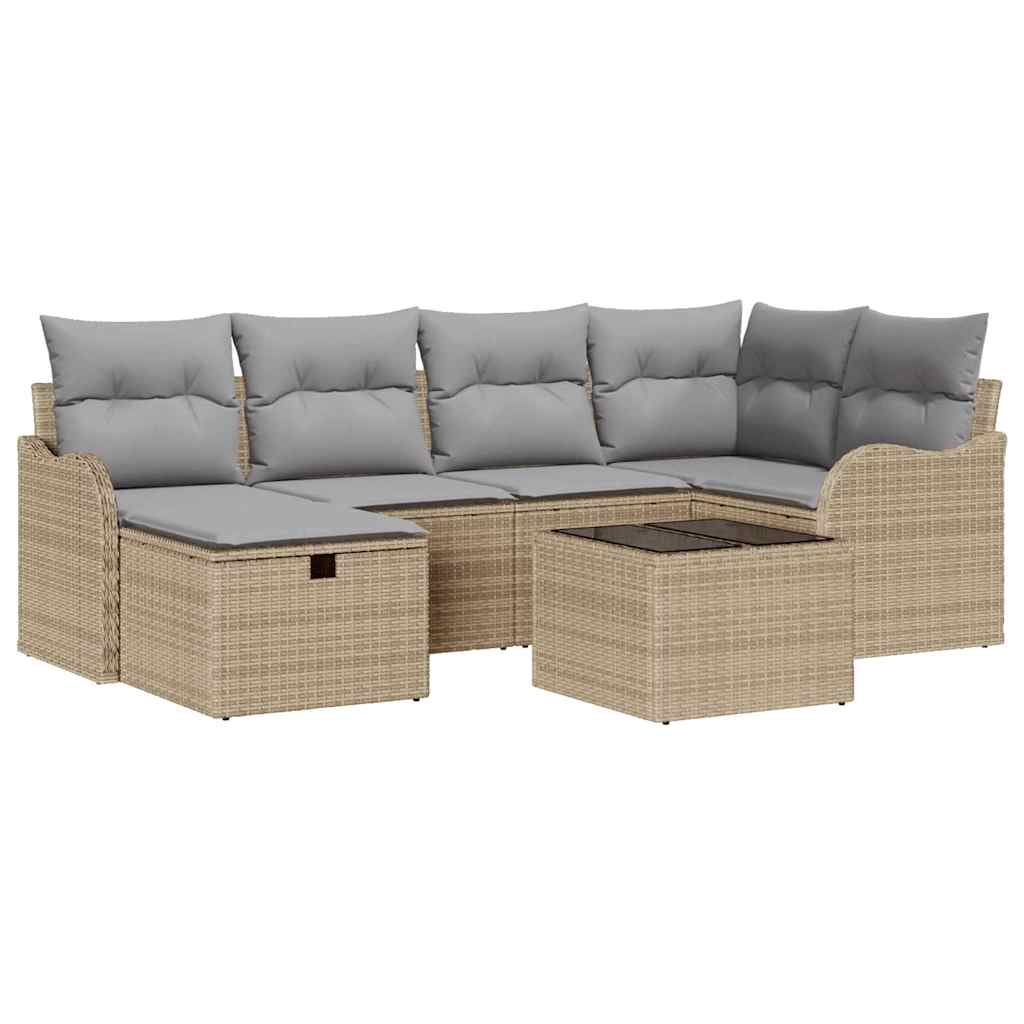 Tuin Sofa Set met kussen met opslag 7 pcs Beige Poly riet is nu te koop bij PeponiXL, paradijselijk wonen!