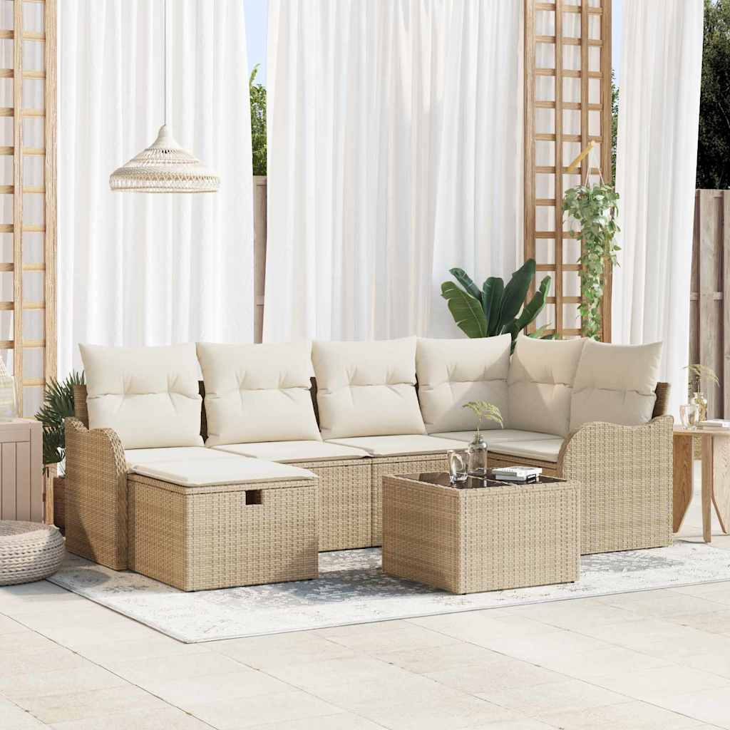 Tuin Sofa Set met kussen met opslag 7 pcs Beige Poly riet is nu te koop bij PeponiXL, paradijselijk wonen!