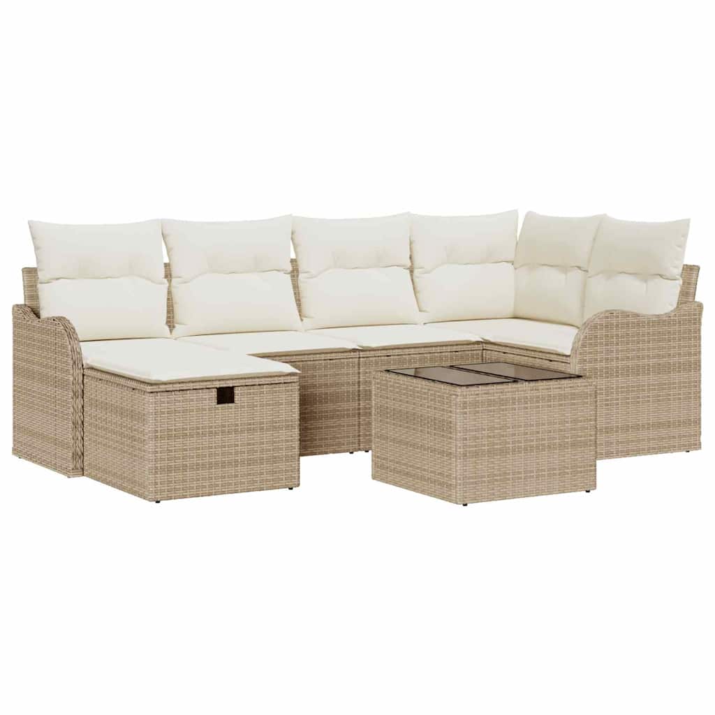 Tuin Sofa Set met kussen met opslag 7 pcs Beige Poly riet is nu te koop bij PeponiXL, paradijselijk wonen!