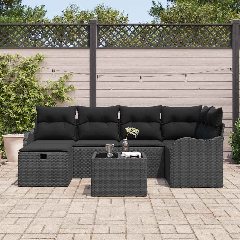 Tuin Sofa Set met kussen met opslag 7 pcs Zwart Poly riet is nu te koop bij PeponiXL, paradijselijk wonen!