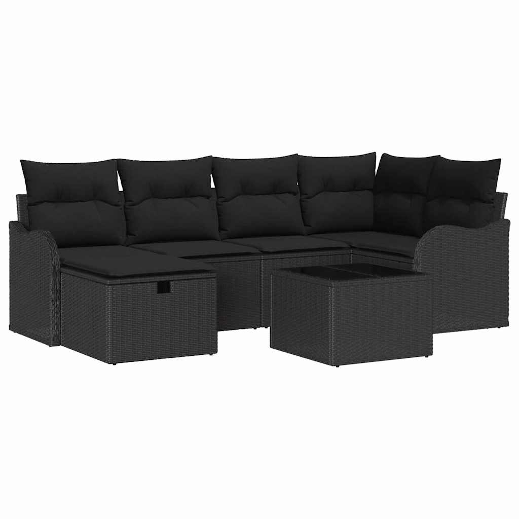 Tuin Sofa Set met kussen met opslag 7 pcs Zwart Poly riet is nu te koop bij PeponiXL, paradijselijk wonen!