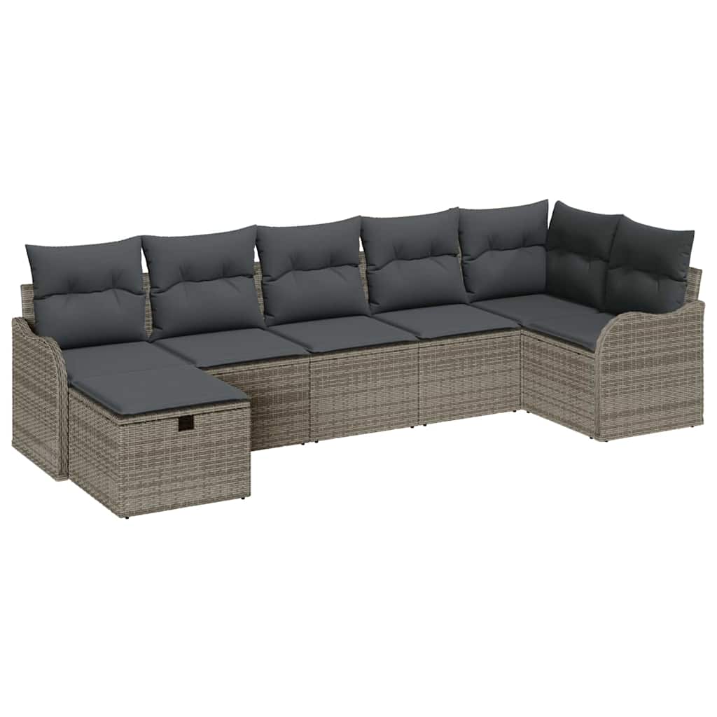 Tuin Sofa Set met kussen met opslag 7 pcs Grijs Poly riet is nu te koop bij PeponiXL, paradijselijk wonen!