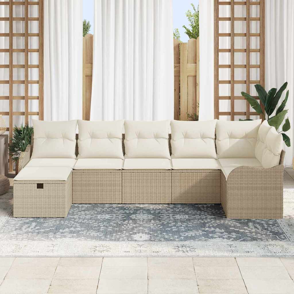 Tuin Sofa Set met kussen met opslag 7 pcs Beige Poly riet is nu te koop bij PeponiXL, paradijselijk wonen!