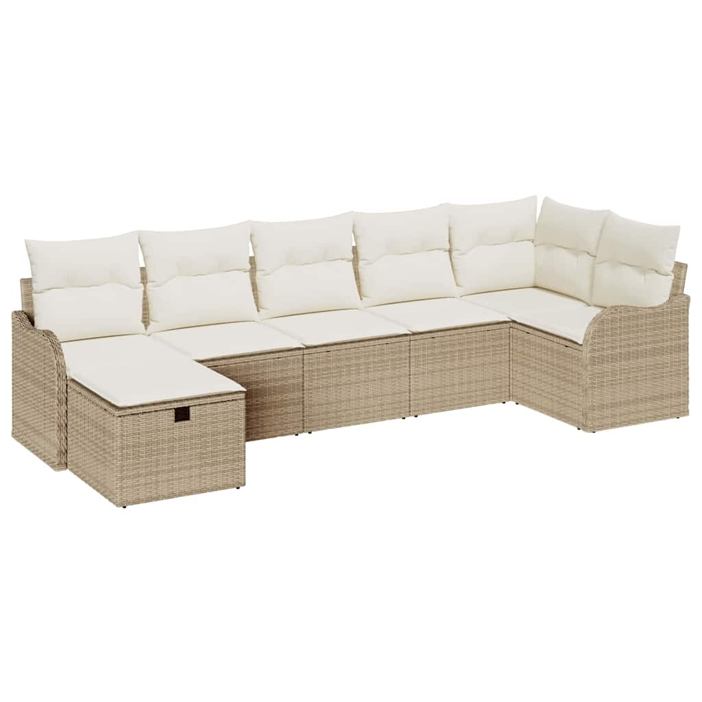 Tuin Sofa Set met kussen met opslag 7 pcs Beige Poly riet is nu te koop bij PeponiXL, paradijselijk wonen!