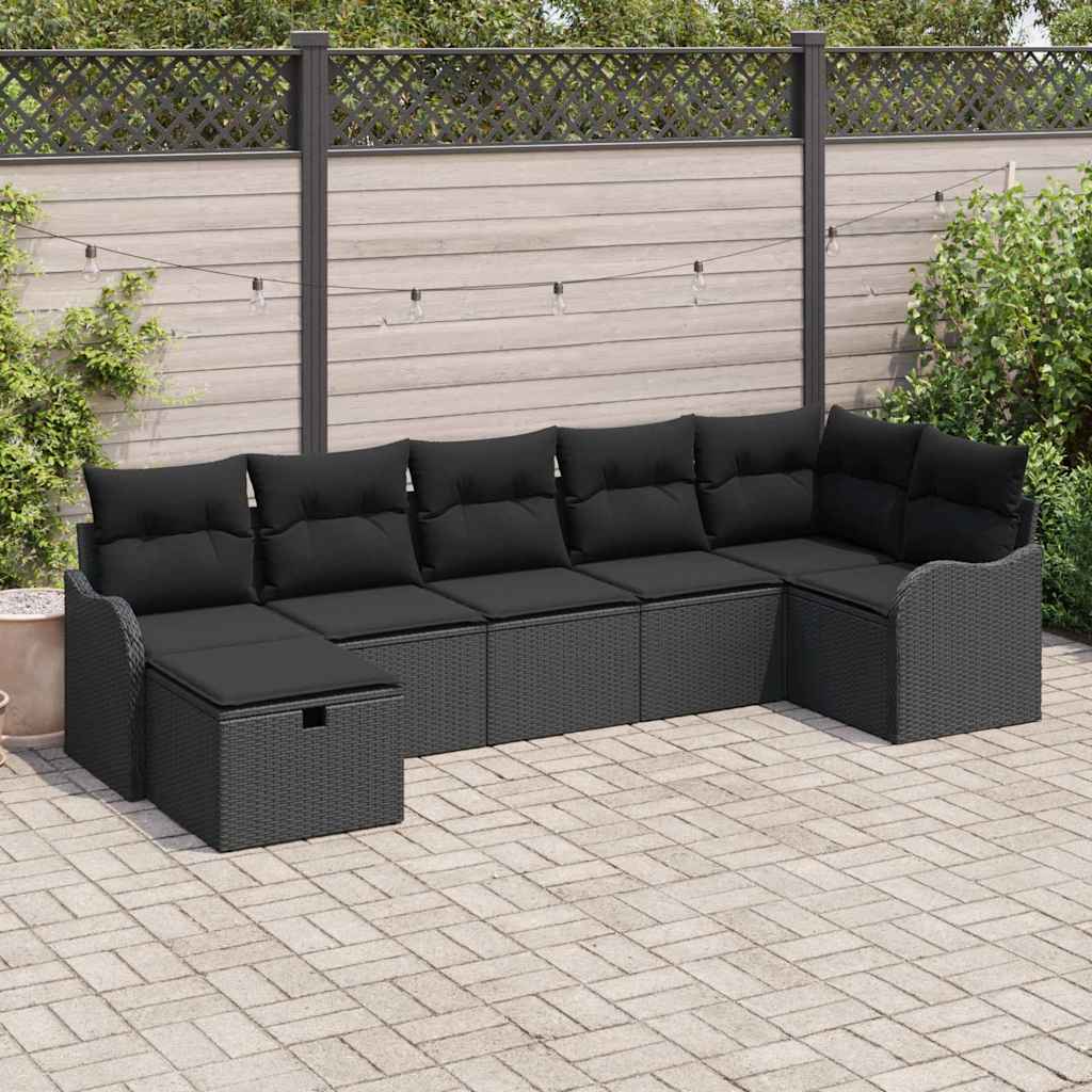 Tuin Sofa Set met kussen met opslag 7 pcs Zwart Poly riet is nu te koop bij PeponiXL, paradijselijk wonen!