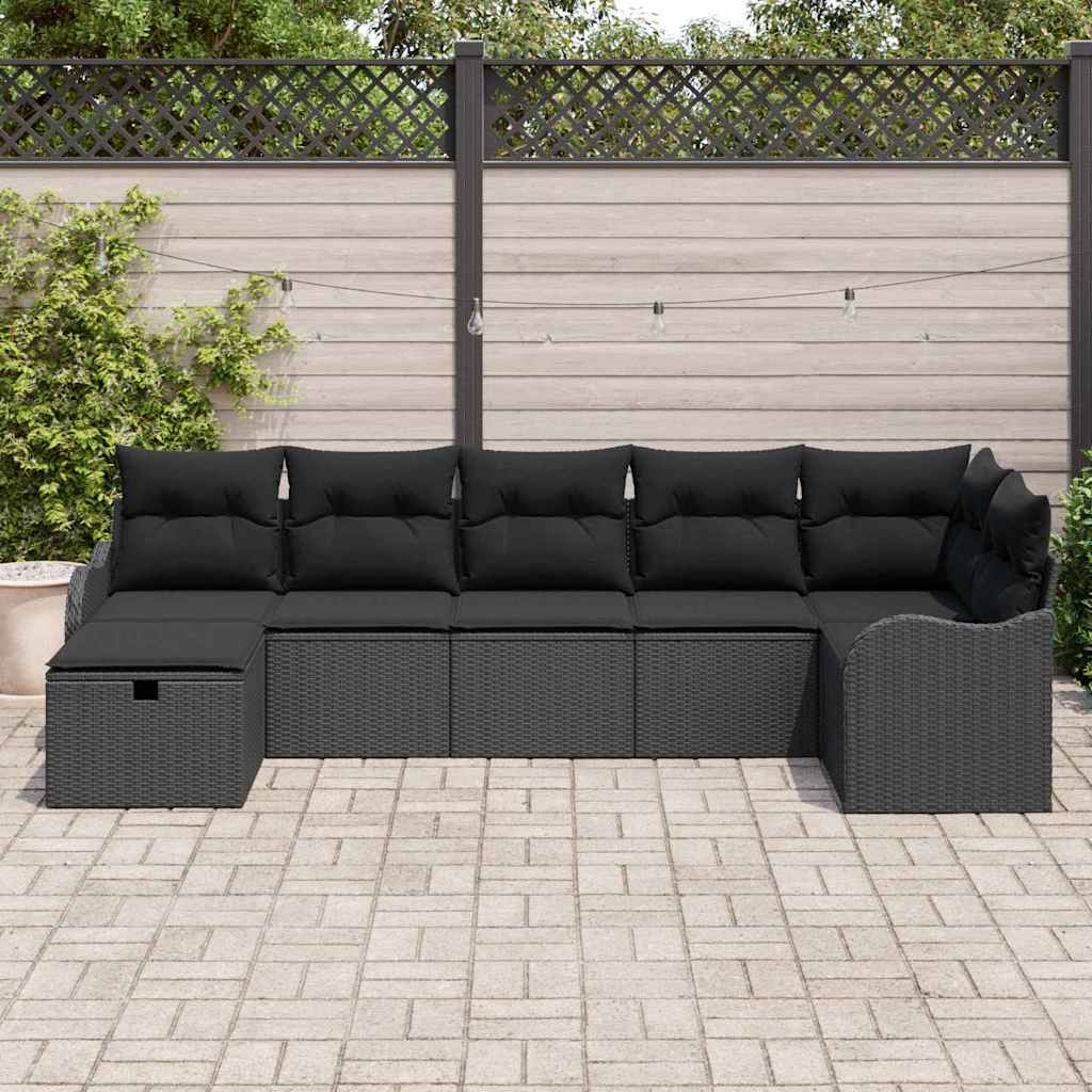 Tuin Sofa Set met kussen met opslag 7 pcs Zwart Poly riet is nu te koop bij PeponiXL, paradijselijk wonen!
