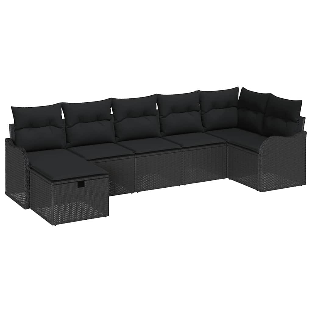 Tuin Sofa Set met kussen met opslag 7 pcs Zwart Poly riet is nu te koop bij PeponiXL, paradijselijk wonen!