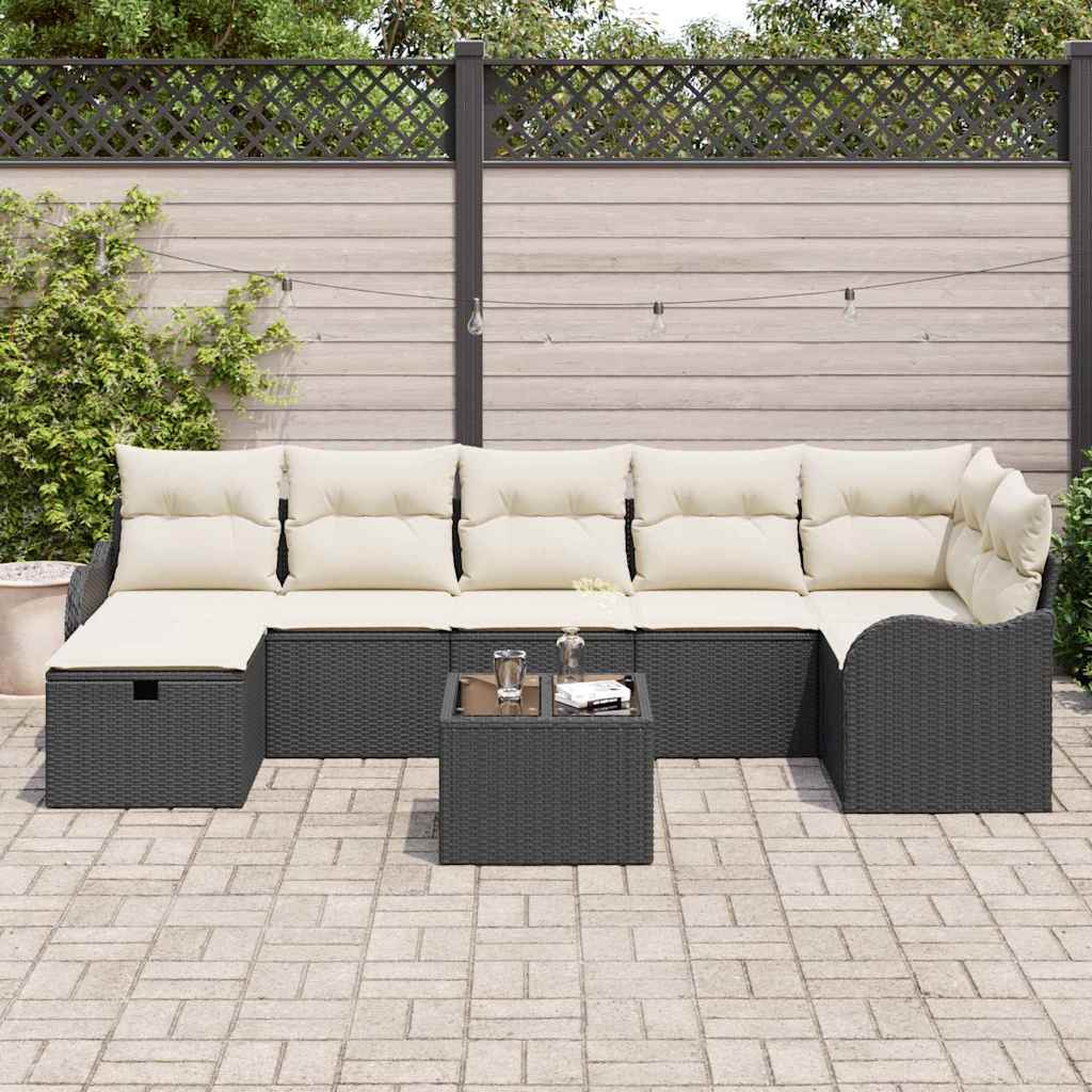 Tuin Sofa Set met kussen met opslag 8 pcs Zwart Poly riet is nu te koop bij PeponiXL, paradijselijk wonen!