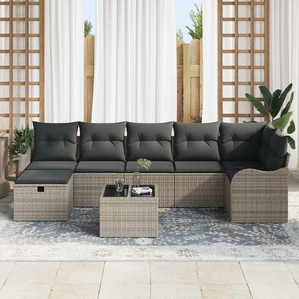 Tuin Sofa Set met kussen met opslag 8 pcs Grijs Poly riet is nu te koop bij PeponiXL, paradijselijk wonen!
